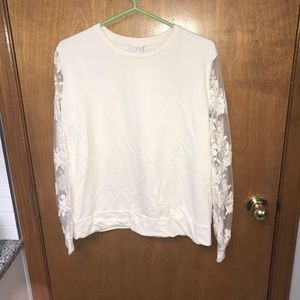 A New Day Sheer Lace Sleeve Cream Top Large